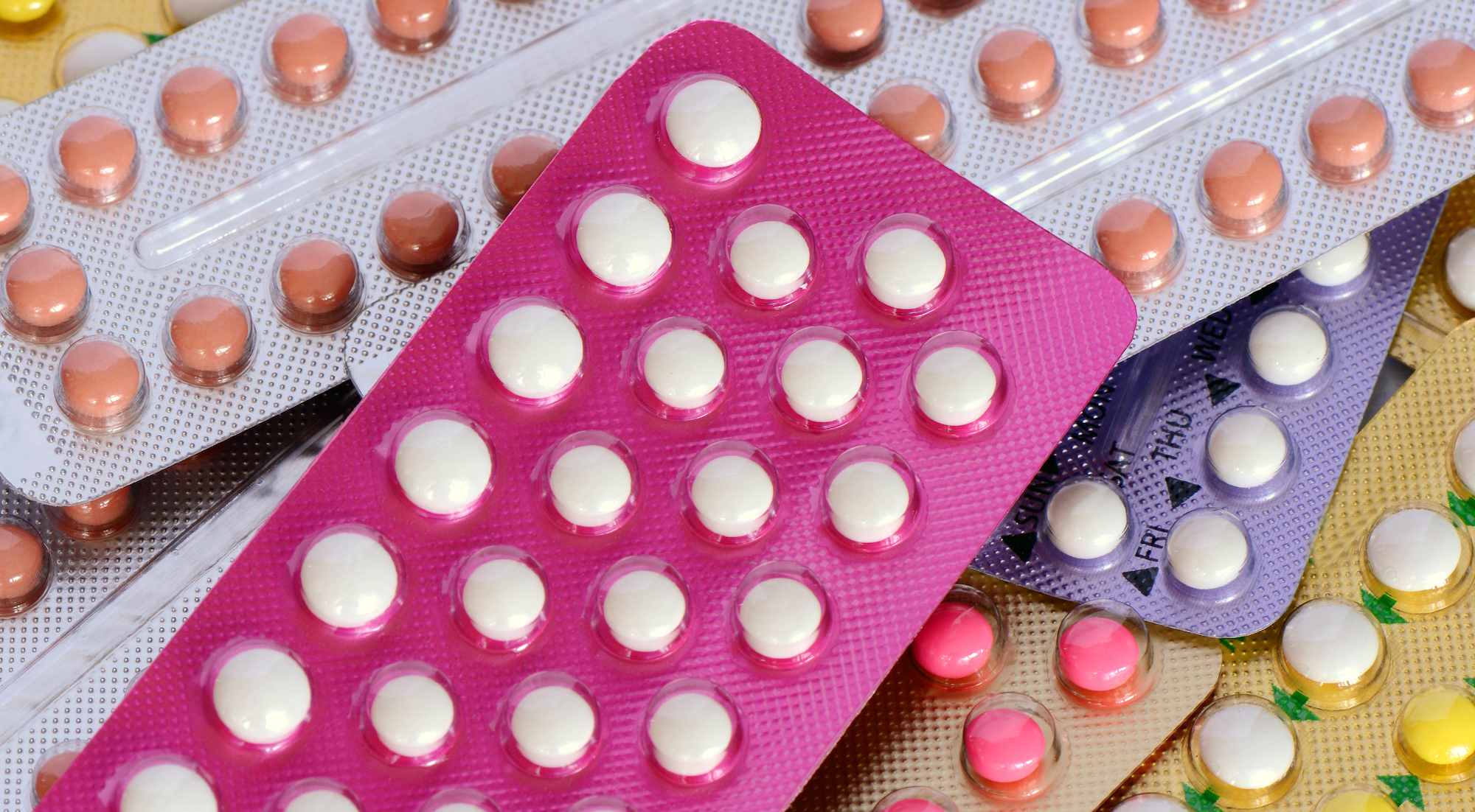 multicolor packs of birth control pills